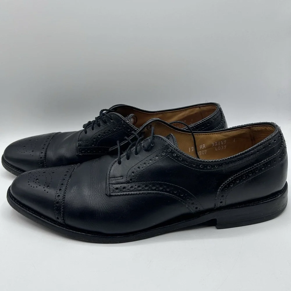 MENS USA ALLEN EDMONDS SANFORD BLACK LEATHER CAP TOE BROGUE‎ OXFORDS SHOES 12 AA